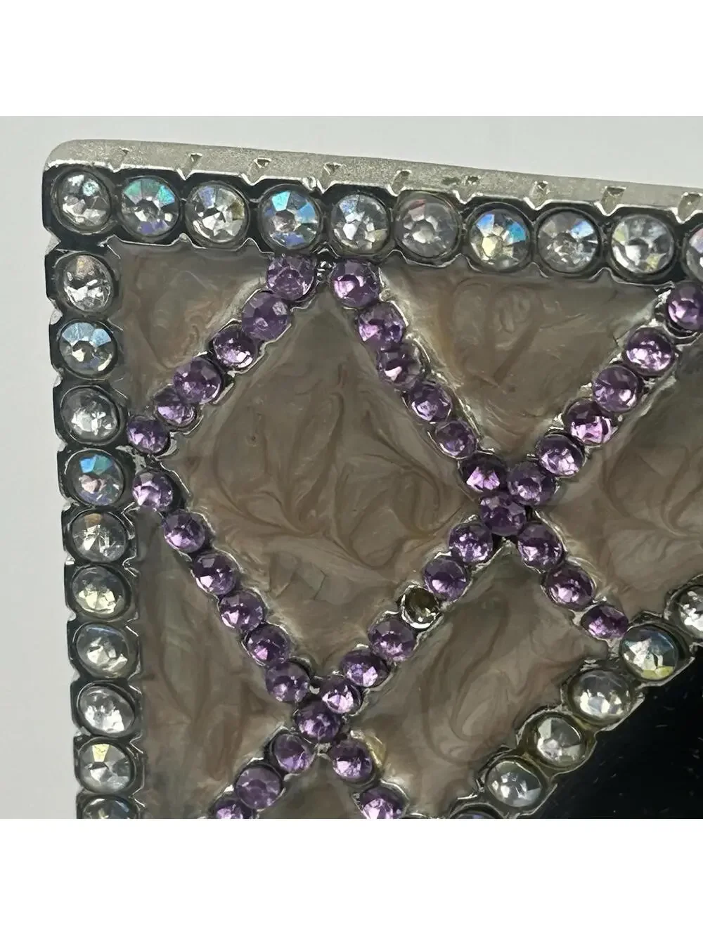 VTG Purple Enamel Lattice Jeweled Swivel Mirror Ornate Vanity Tabletop